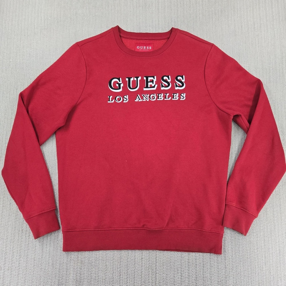 Guess Sweatshirt Mens Small Red Los Angeles Graphic Fleece Crewneck Pullover